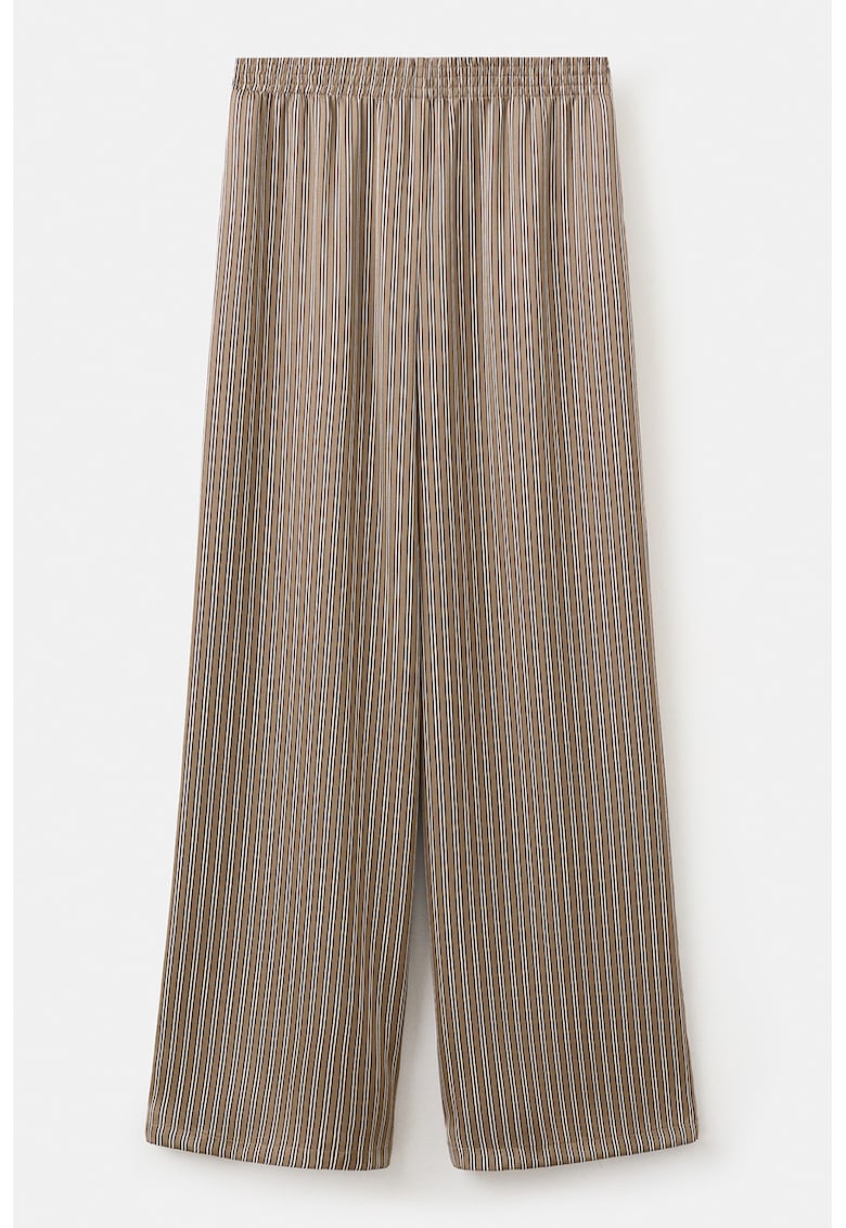 Pantaloni cu croiala ampla si dungi - Maro inchis/Alb murdar