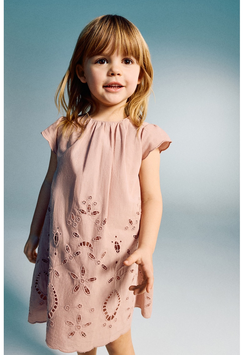 Rochie uni de bumbac - Roz prafuit