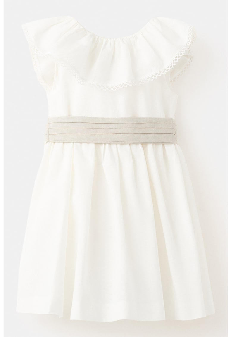 Rochie din amestec de in cu pliuri - Alb