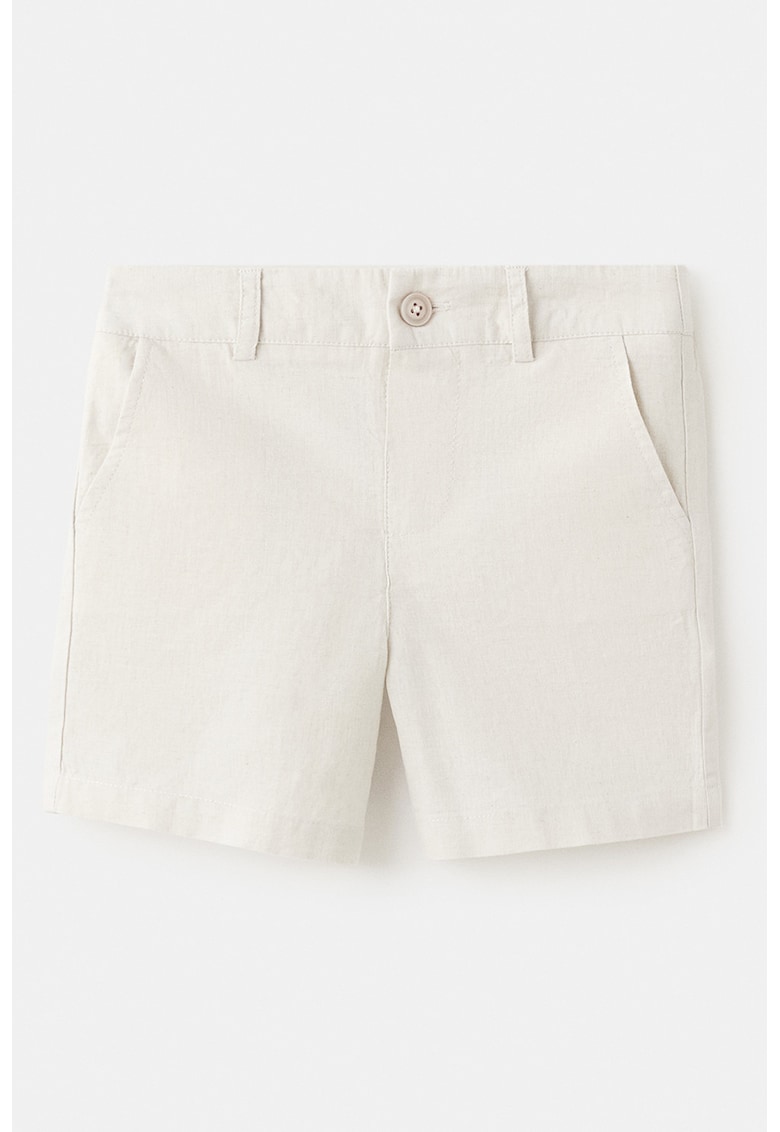 Pantaloni scurti din amestec de in cu buzunare laterale - Bej deschis