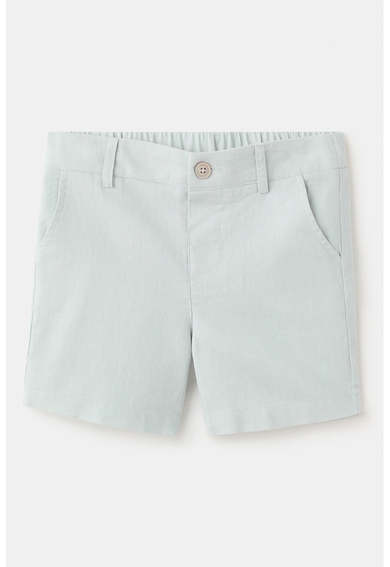 Pantaloni scurti din amestec de in cu buzunare laterale - Albastru glaciar