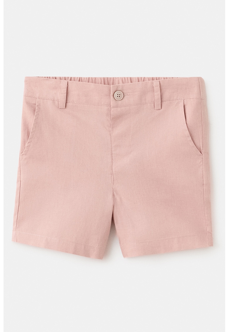 Pantaloni scurti din amestec de in cu buzunare laterale - Roz pastel