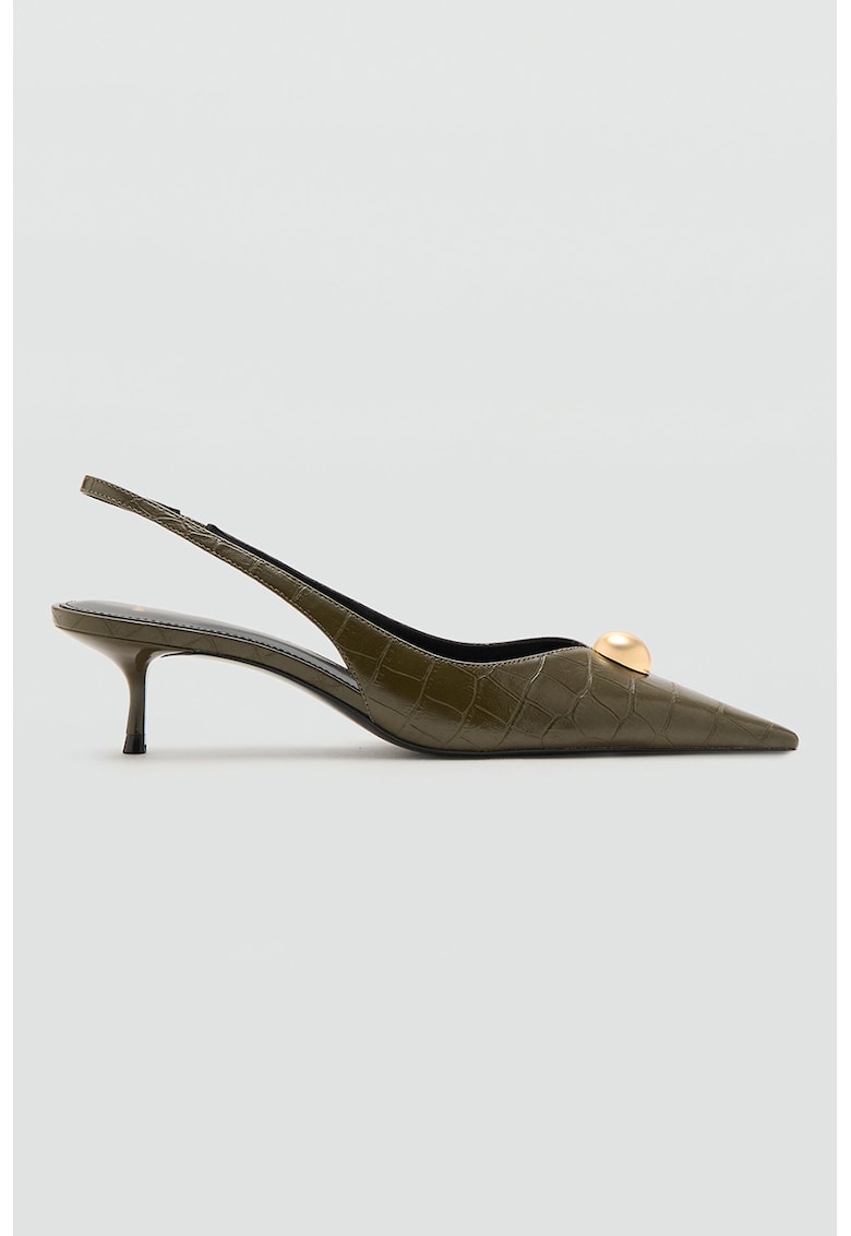Pantofi slingback cu model piele de reptila - Auriu/Maro inchis