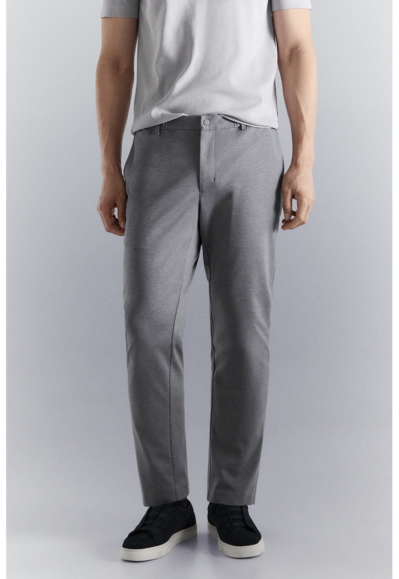 Pantaloni slim fit din amestec de lana - Gri deschis melange
