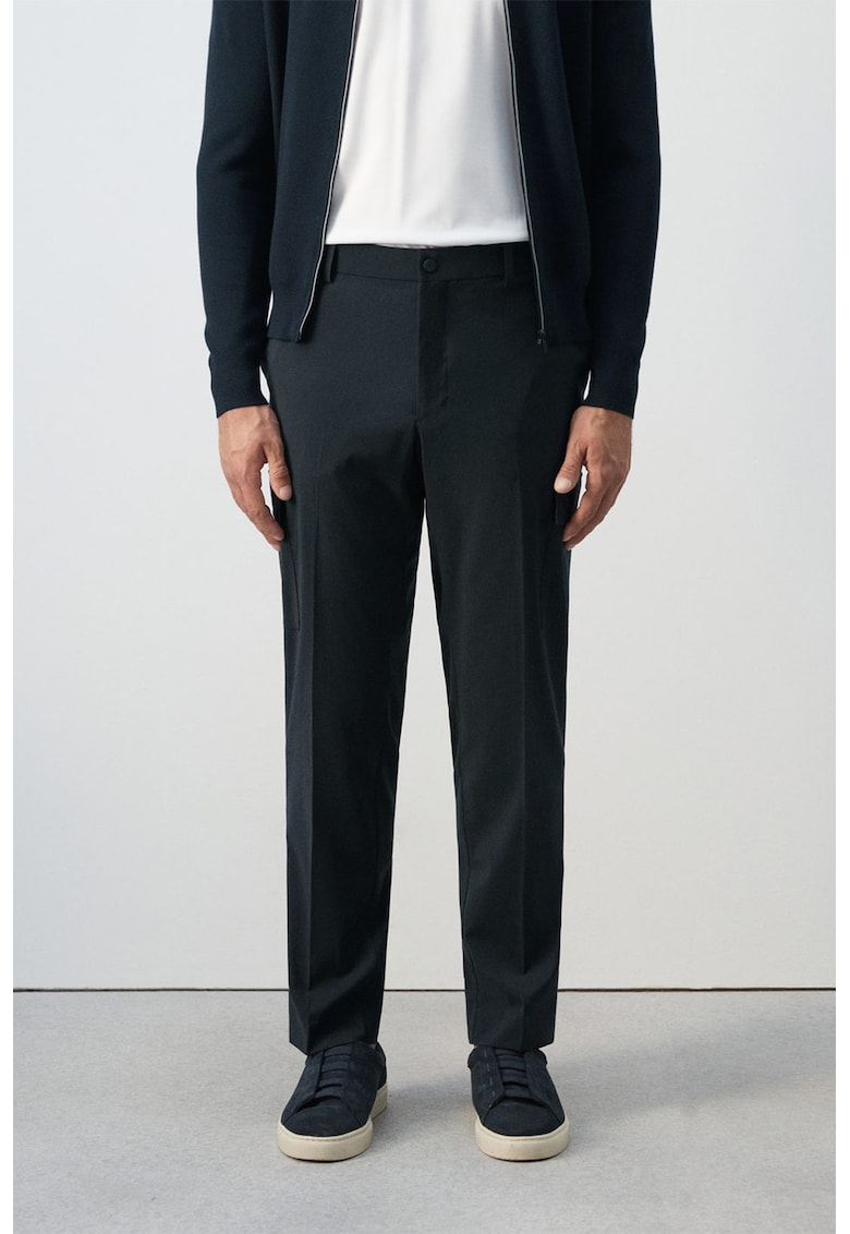 Pantaloni cargo slim fit din amestec de lana - Albastru ultramarin