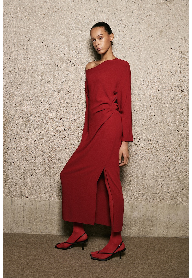 Rochie midi cu slit lateral - Rosu
