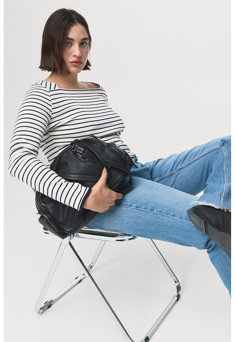 Bluza regular fit de bumbac - Negru stins/Alb murdar