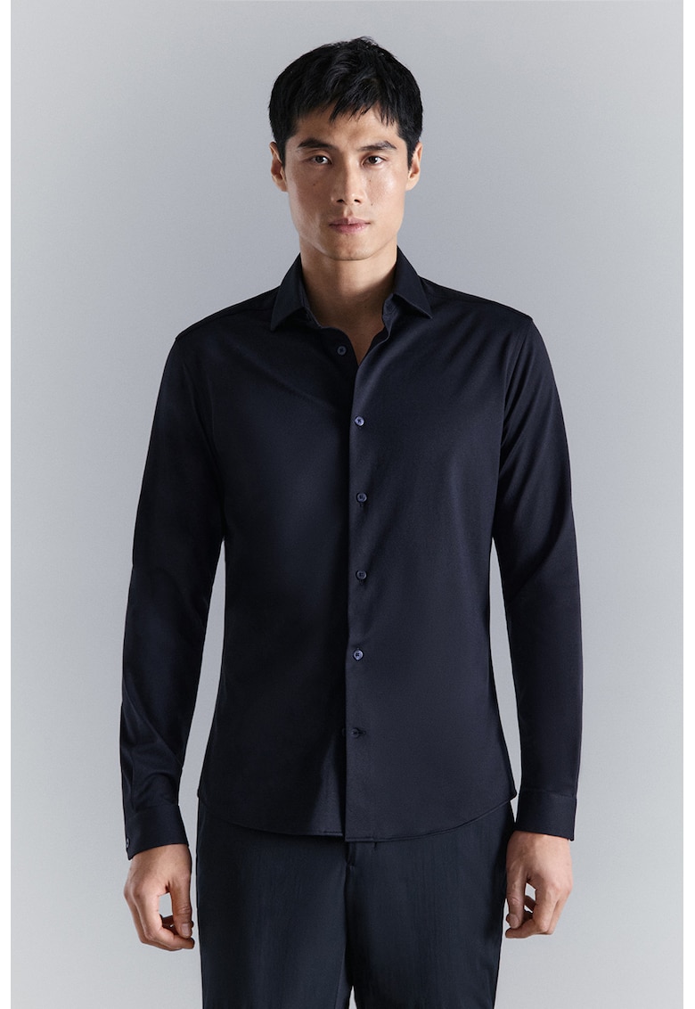 Camasa slim fit din amestec de bumbac - Albastru ultramarin