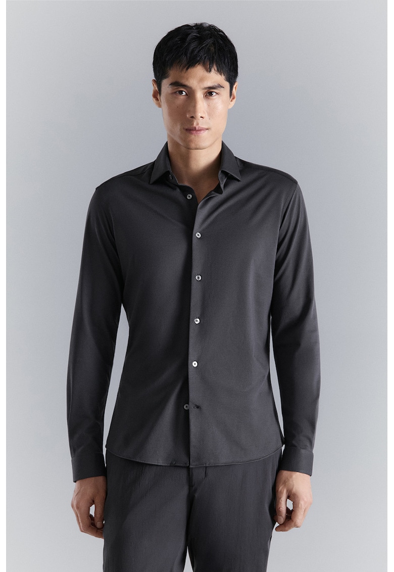 Camasa slim fit din amestec de bumbac - Gri carbune