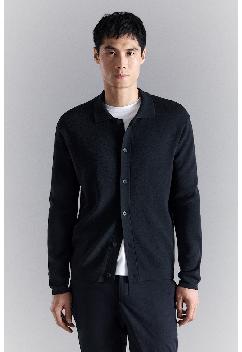 Cardigan cu guler polo si nasturi - Albastru ultramarin
