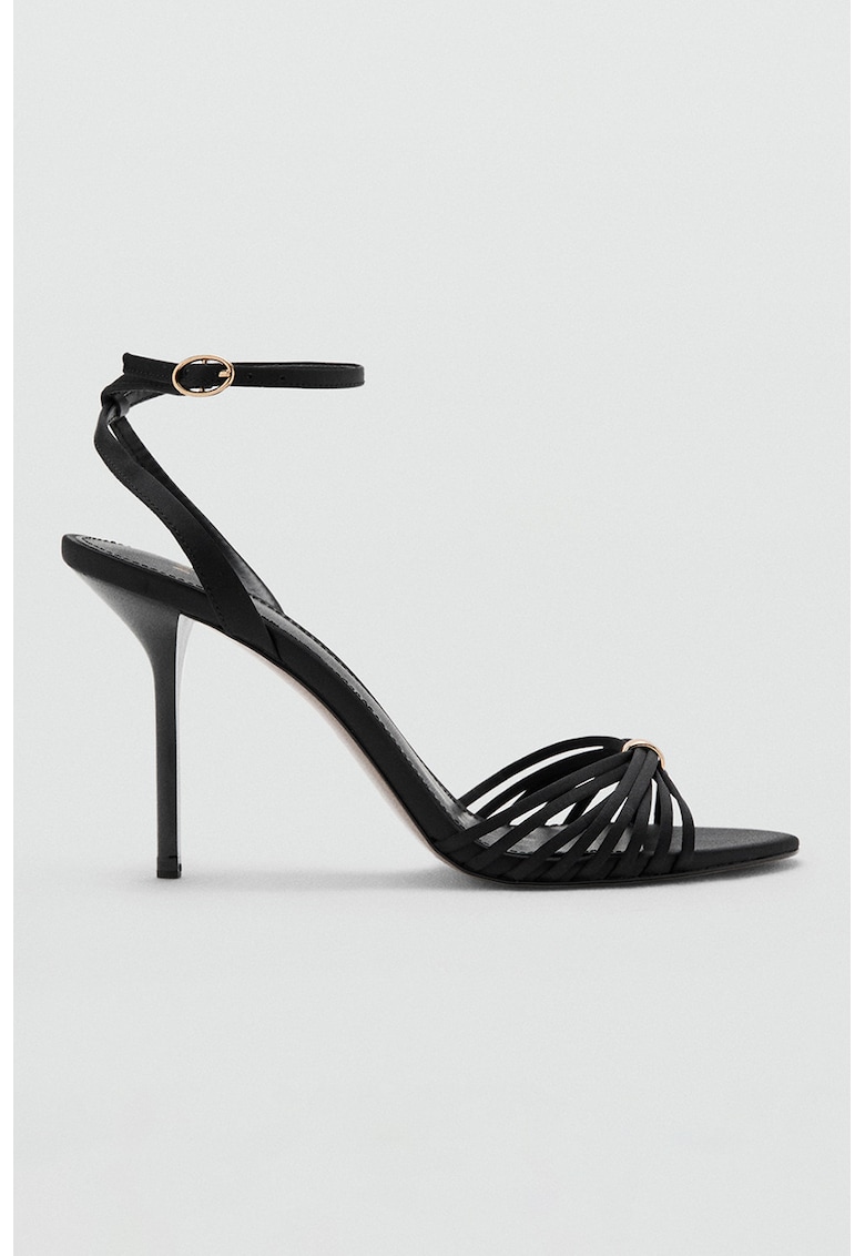 Sandale cu toc stiletto si bretele multiple - Negru