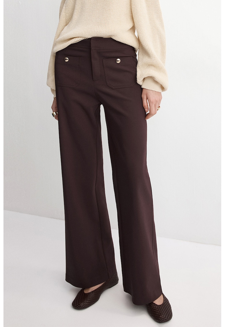 Pantaloni cu croiala ampla si nasturi decorativi - Maro cognac