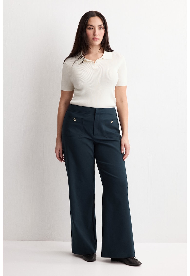 Pantaloni cu croiala ampla si nasturi decorativi - Albastru ultramarin