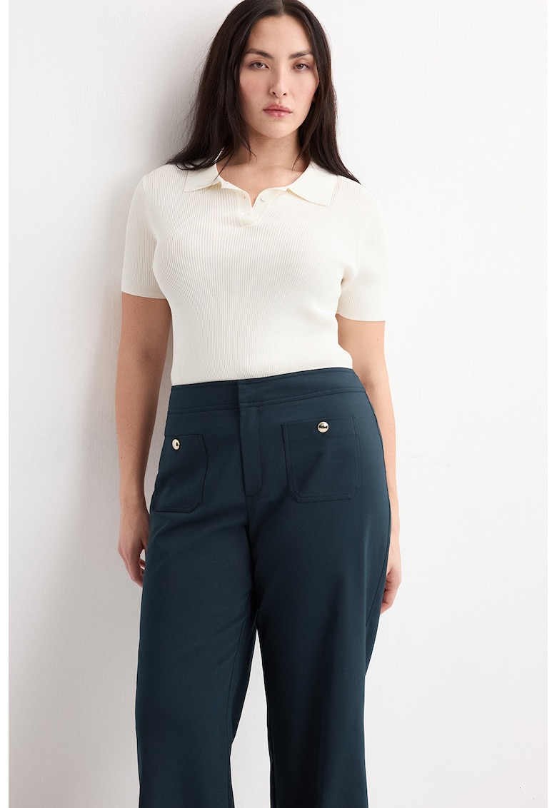 Pantaloni cu croiala ampla si nasturi decorativi - Albastru ultramarin