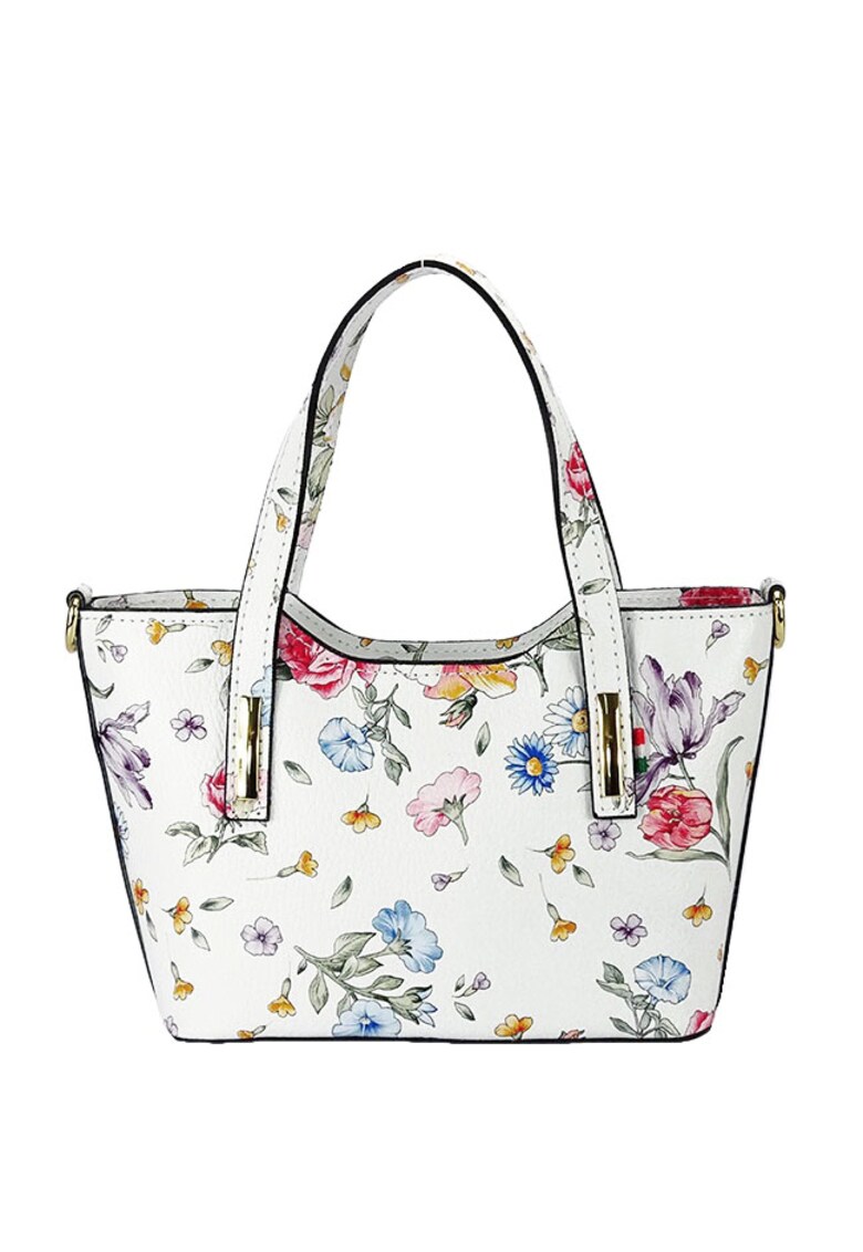 Geanta alba din piele naturala cu imprimeu floral 8904 131 19189 - Alb