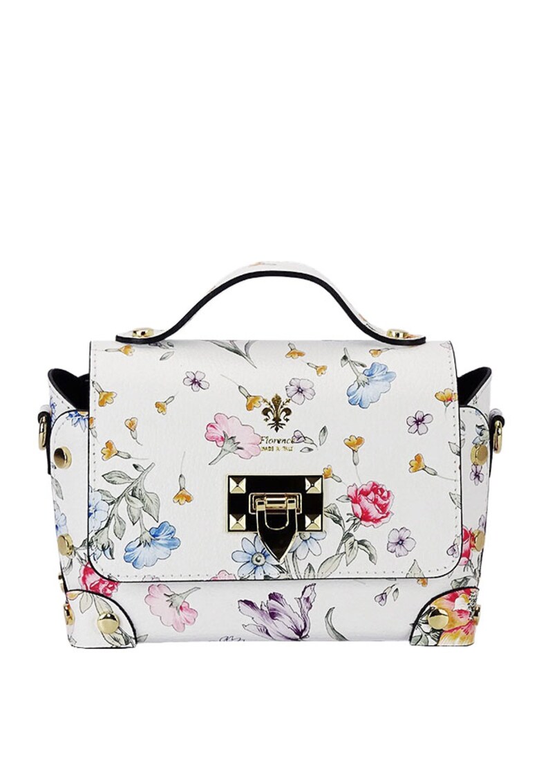 Geanta alba din piele naturala cu imprimeu floral 1616 131 19195 - Alb