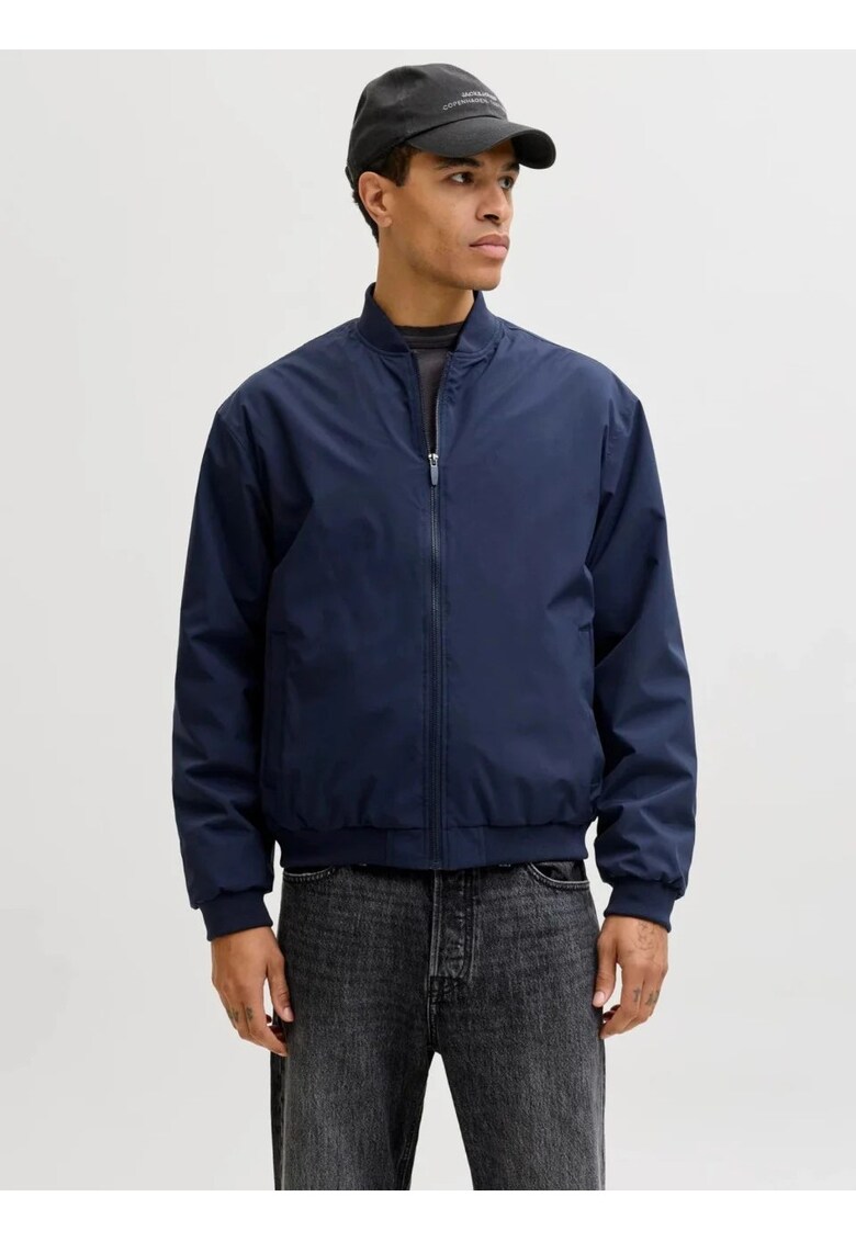 Jacheta bomber - barbati - cu buzunare oblice fara fermoar - Bleumarin inchis