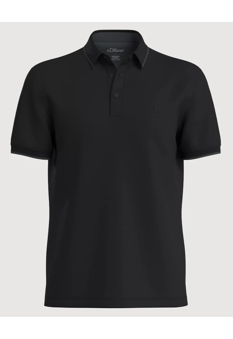 Tricou polo barbati cu detalii contrastante - Negru