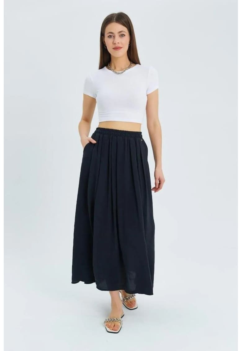 Fusta lunga cu talie inalta - cu buzunare - Negru