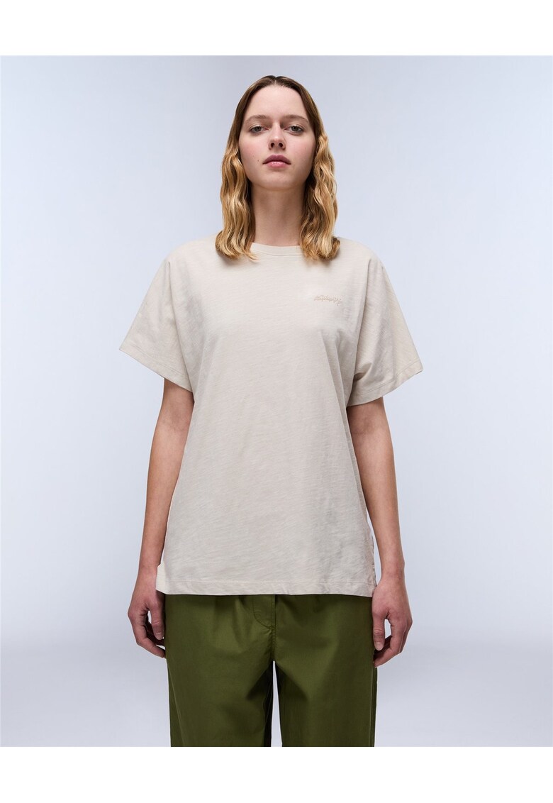 Tricou din bumbac cu logo brodat Eclair - Bej deschis