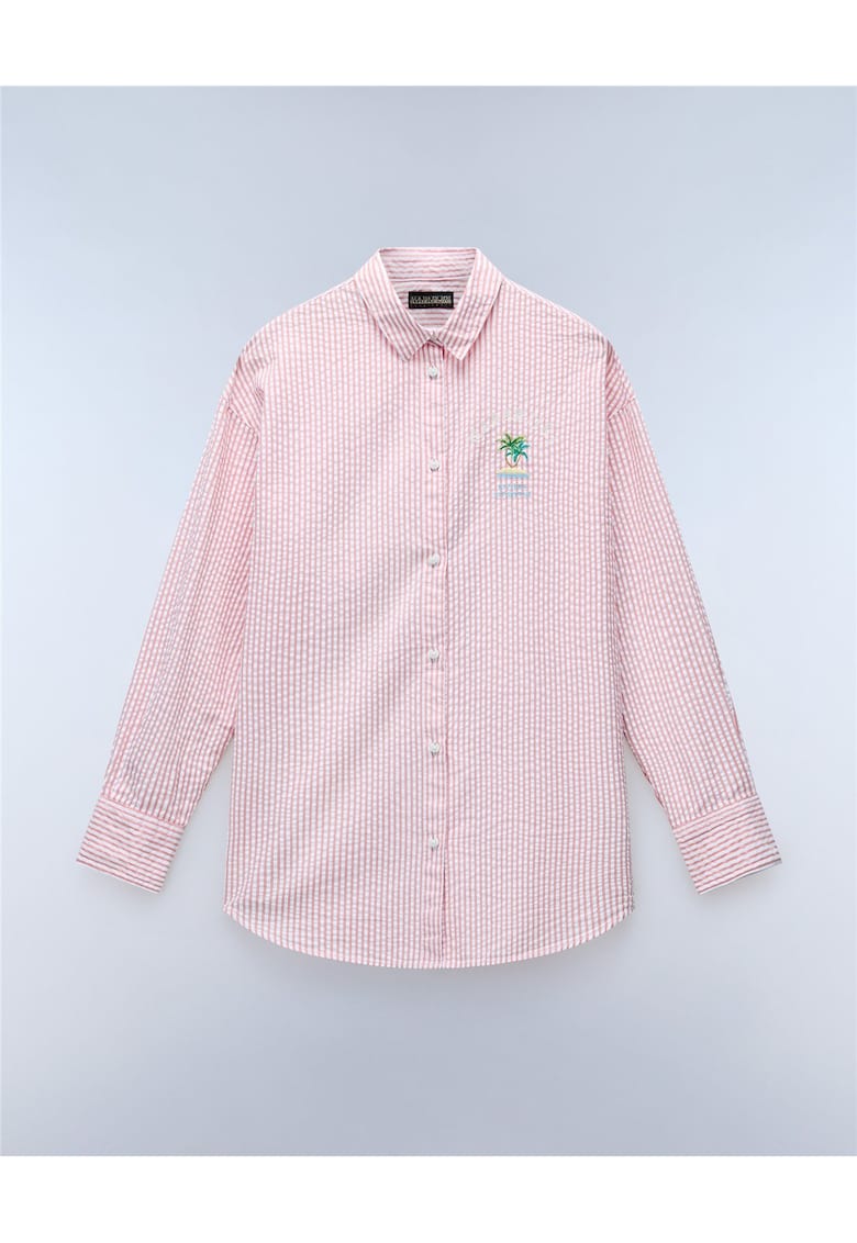 Camasa cu imprimeu in dungi si logo brodat -