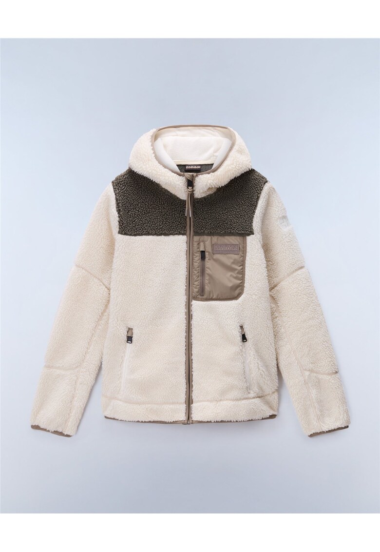 Jacheta din fleece cu gluga si design colorblock Yupik