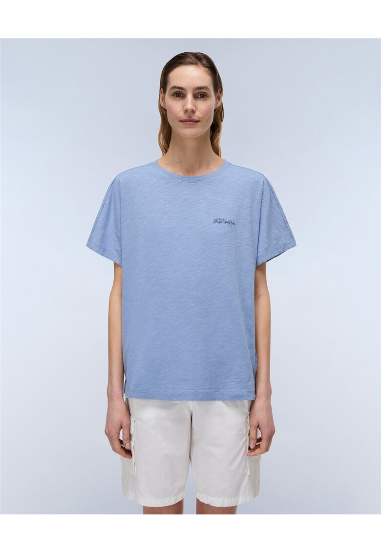 Tricou din bumbac cu logo brodat Eclair - Albastru