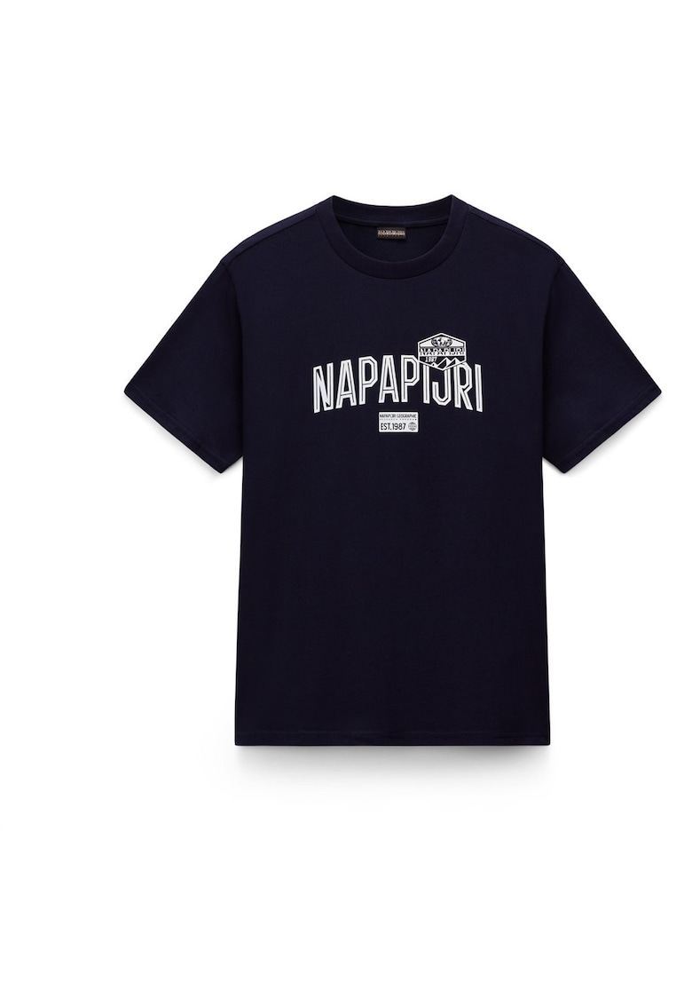 Tricou din bumbac cu decolteu la baza gatului Funes - Bleumarin