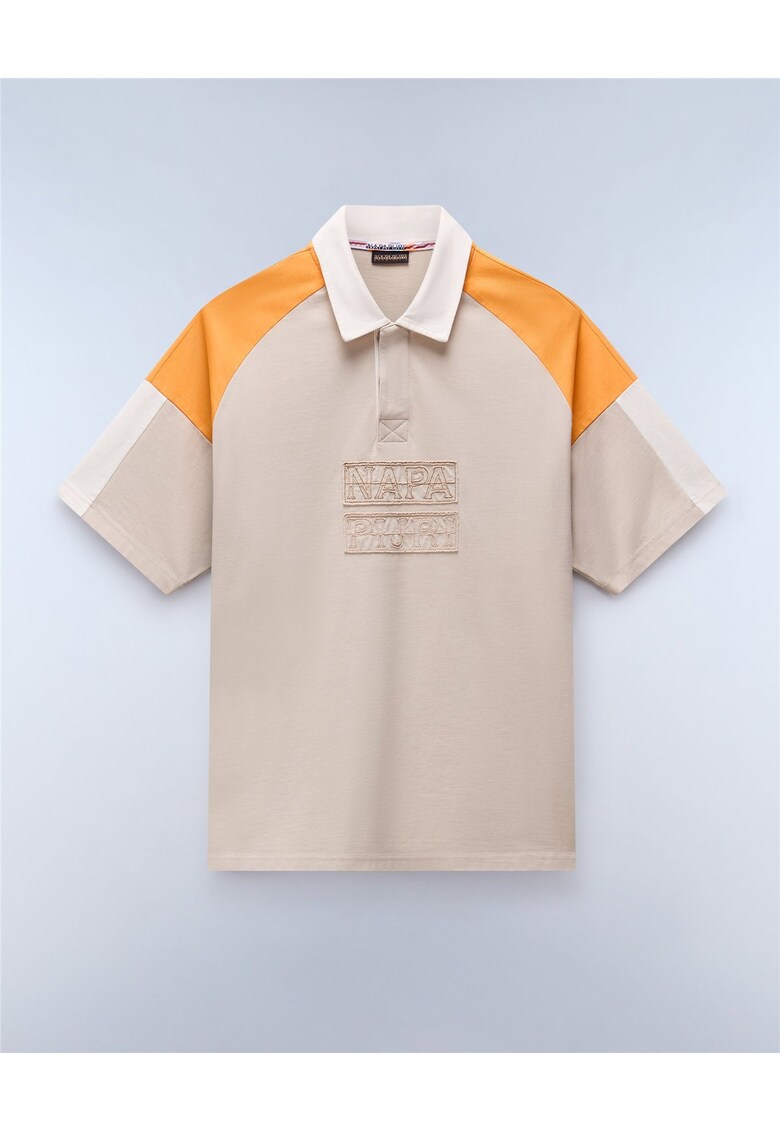Tricou polo cu model colorblock Cenci - Alb/Portocaliu/Bej
