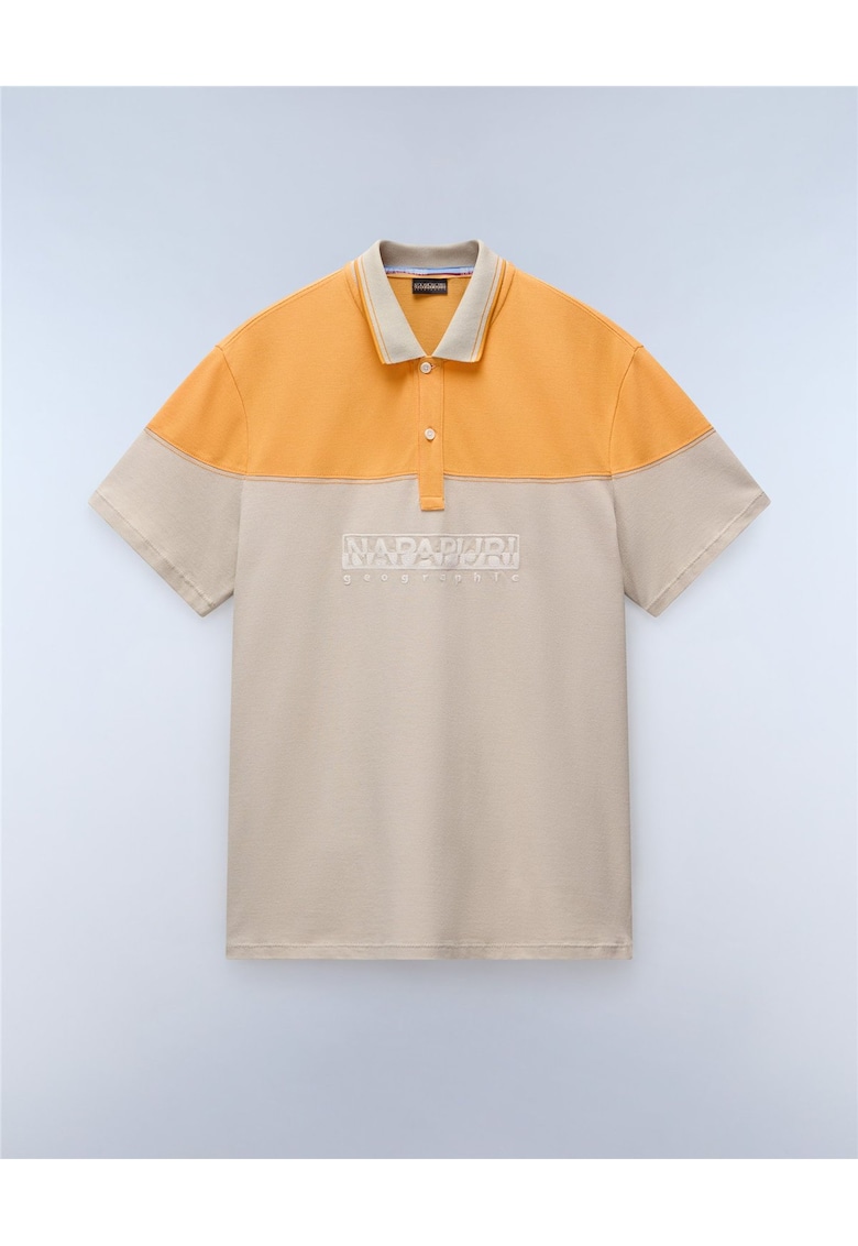 Tricou polo in doua tonuri cu imprimeu logo Saturnia -