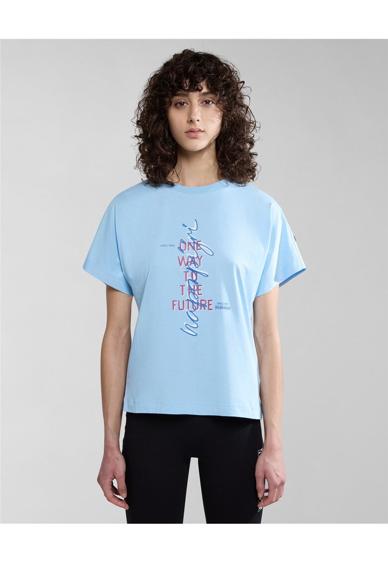 Tricou din bumbac cu imprimeu si decolteu la baza gatului Keith -