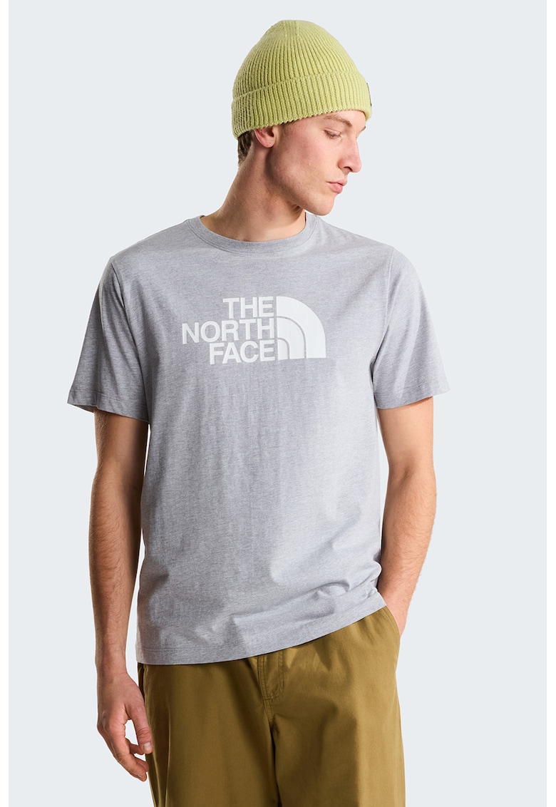 Tricou cu decolteu la baza gatului si imprimeu logo Evolution - Gri deschis melange