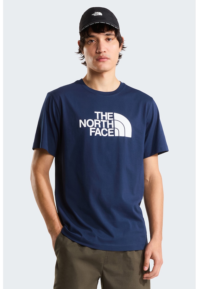 Tricou cu decolteu la baza gatului si imprimeu logo Evolution - Bleumarin