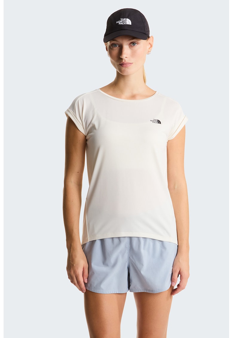 Tricou cu decolteu rotund si detaliu logo pentru fitness W Tanken - Alb fildes