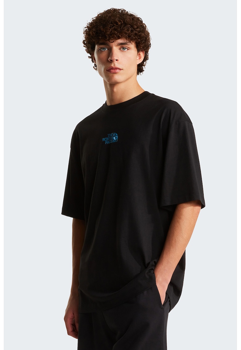 Tricou supradimensionat cu detaliu logo - Negru/Albastru royal