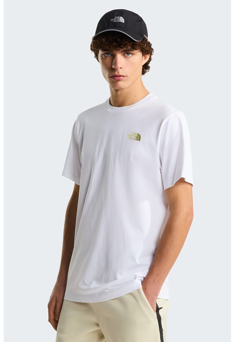 Tricou cu decolteu la baza gatului si imprimeu pe partea din spate - Alb optic/Galben mustar