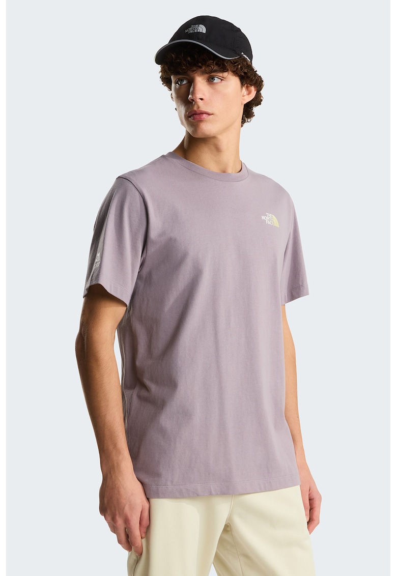 Tricou cu decolteu la baza gatului si imprimeu pe partea din spate - Verde fistic/Liliac prafuit