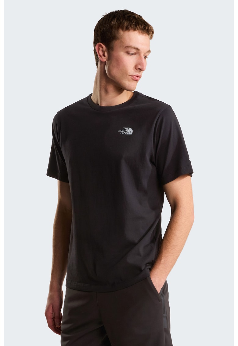 Tricou cu decolteu la baza gatului si imprimeu pe partea din spate - Negru/Gri deschis