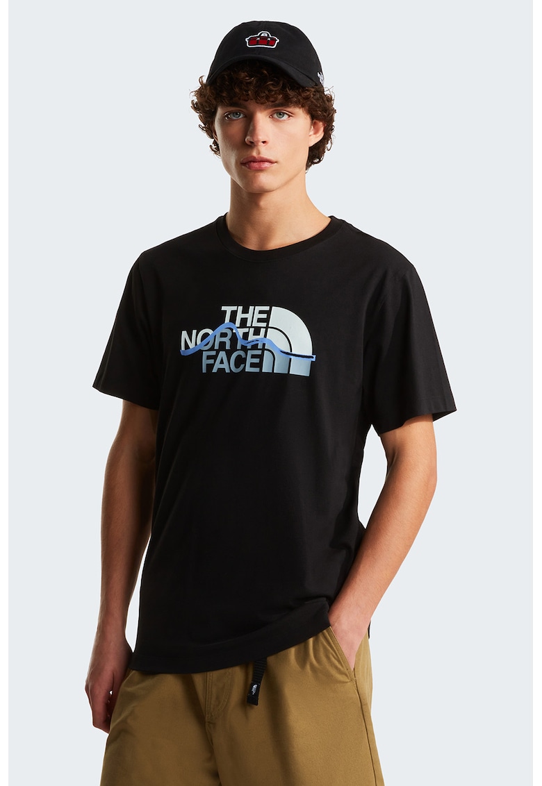Tricou din bumbac Mountain Line - Alb/Negru/Albastru glaciar