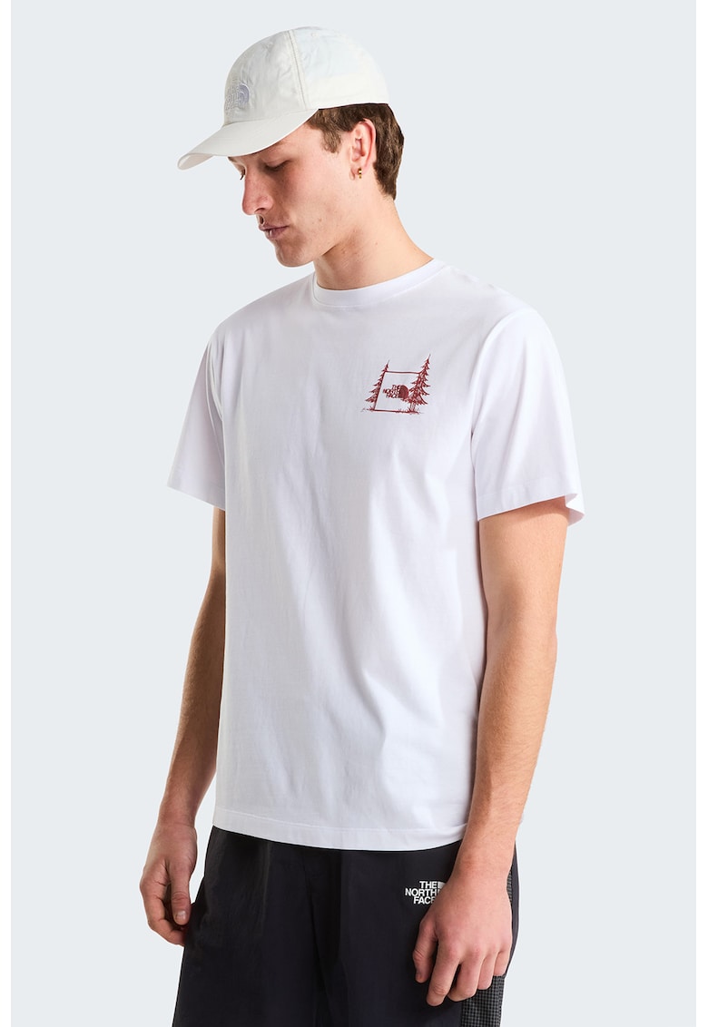 Tricou lejer din bumbac Camping - Rosu inchis/Alb optic