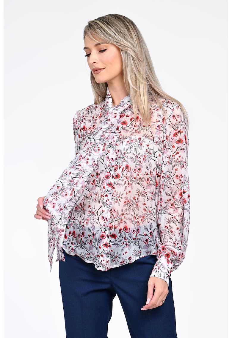 Bluza de matase cu model floral Elizay - Rosu/Alb/Roz pal