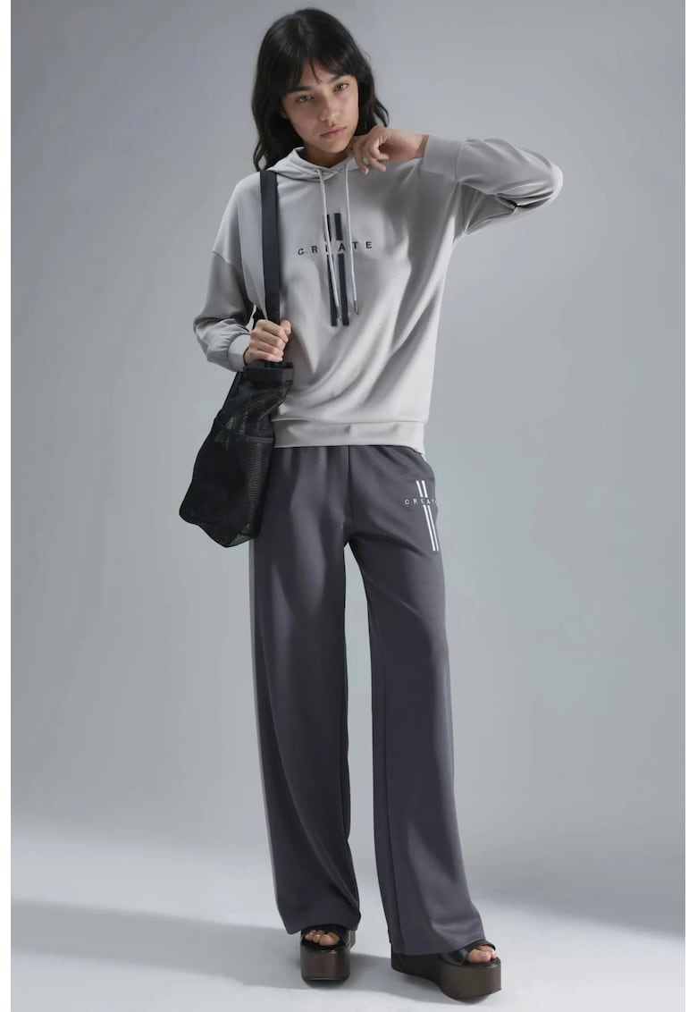 Set de Trening - hanorac cu gluga si pantaloni cu dungi - gri - material de grosime medie