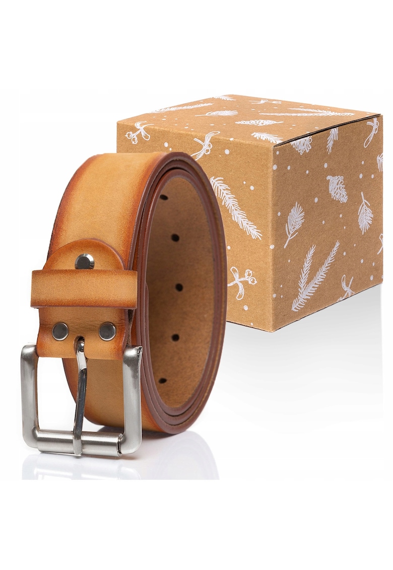 Cureaua Barbati - SOPO-TT376 641 - 100% Piele Naturala - Model Clasic - Catarama Din Metal - Reglabil - Reutilizabile - Pentru Pantaloni - Blugi - Rezistenta La Uzura Si Rezistenta La Zgarieturi - Lungime 85 cm - Maro