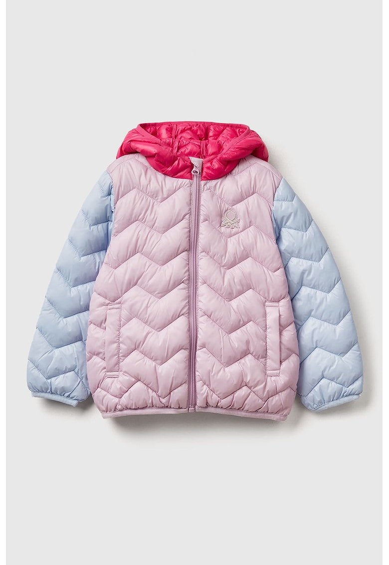 Geaca cu gluga si vatelina - Albastru pastel/Roz zmeuriu/Roz pastel