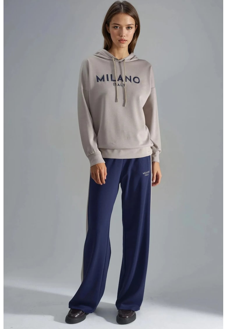 Set din doua piese - gluga brodata - pantaloni largi - Albastru Marin - tesatura tricotata