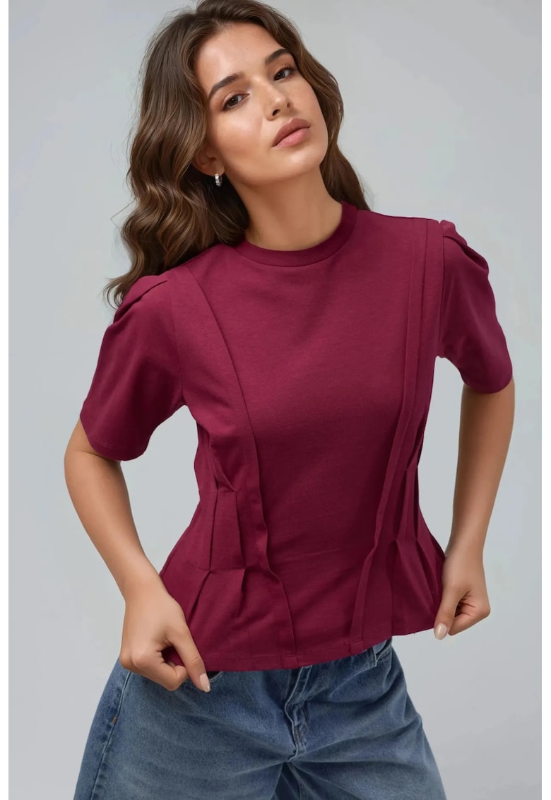 Tricou dama mulat - rosu cires - jerseu - maneca scurta