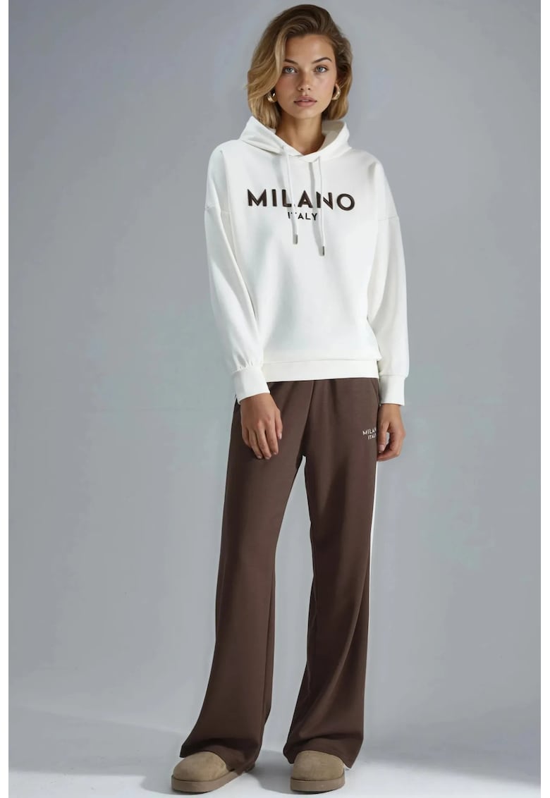 Set din Doua Piese - Gluga Brodata - Pantaloni Largi - Alb - Tricot