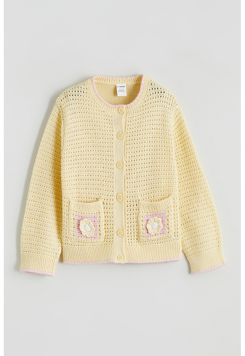 Cardigan tricotat cu decolteu rotund - Galben