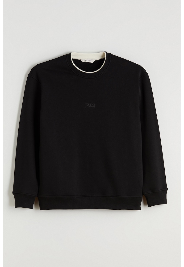 Bluza de trenimg cu croiala lejera si imprimeu text - Negru