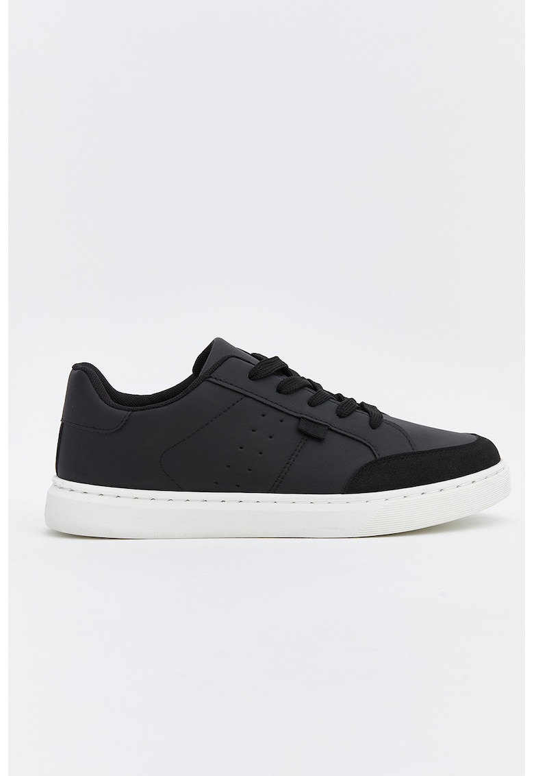 Pantofi sport cu varf rotund si sireturi - Negru